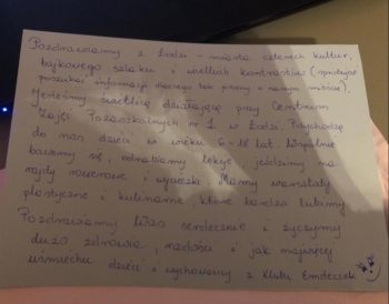 Treść listy ze szkoły z Łodzi